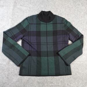Ann Taylor Sweater Womens Large Tartan Plaid Knit Festive Holiday Soft Mock Neck